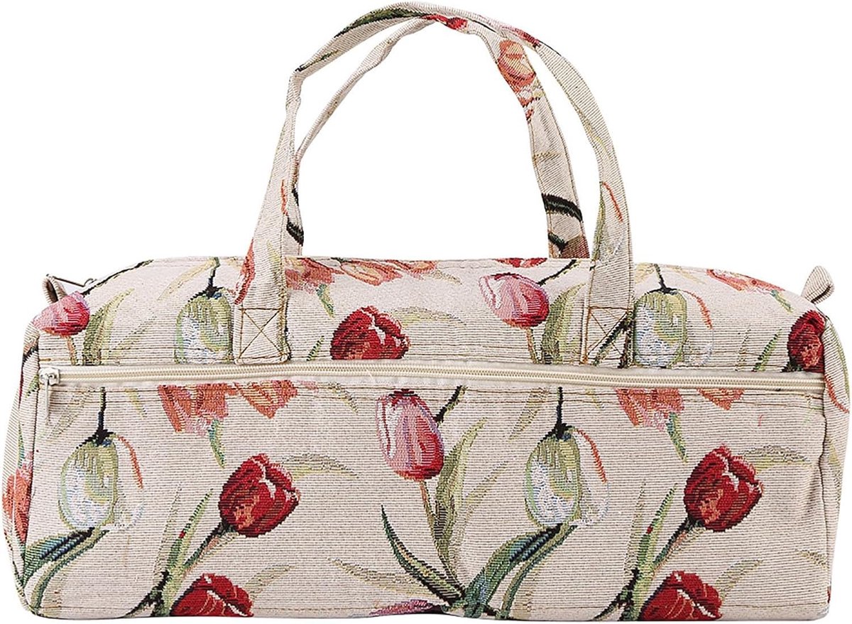 Stoffen breinaalden opbergtas duurzaam en praktisch bloemenpatroon ademend innerlijke multifunctionele organizer voor make-up desktop reizen slaapkamer woonkamer, rose jacquard