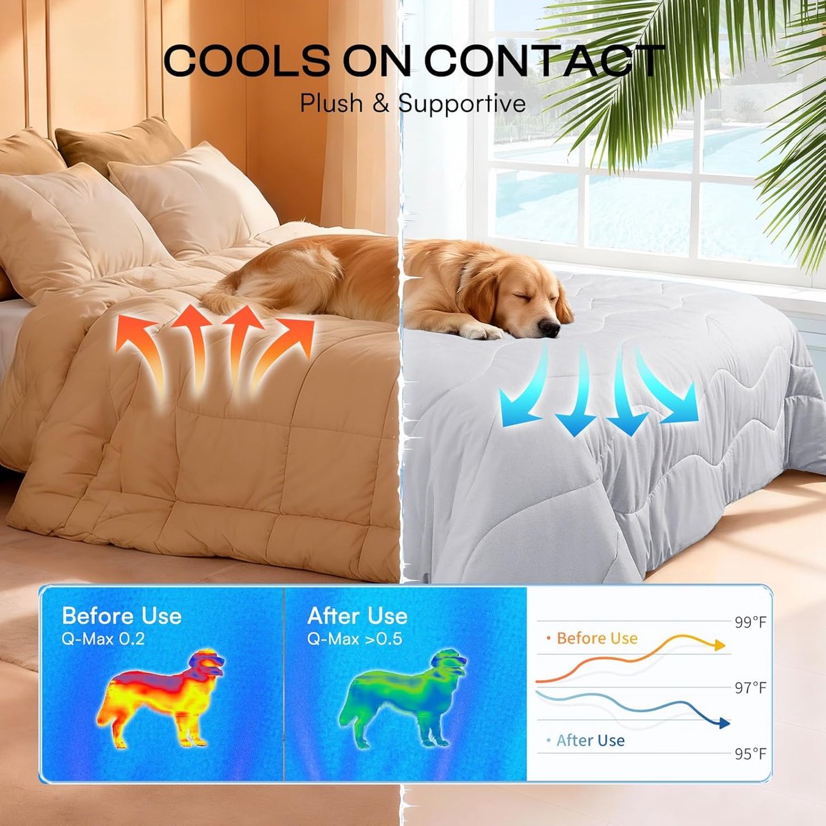 Luciphia Q-MAX Koeldeken voor honden, premium zomerdeken voor grote, middelgrote en kleine honden, katten, koelmat voor bank, bed, hondenbed, wasbaar, lichtgrijs, S (64 x 89 cm)