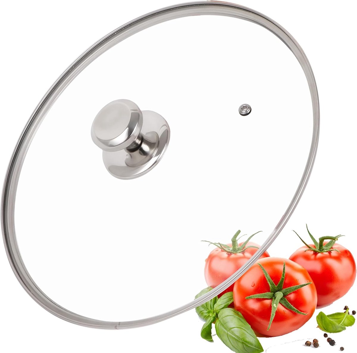Pandeksel van glas, diameter 26-30 cm, hittebestendig deksel voor pan, pannendeksel met handgreep van kunststof, universeel deksel in verschillende maten