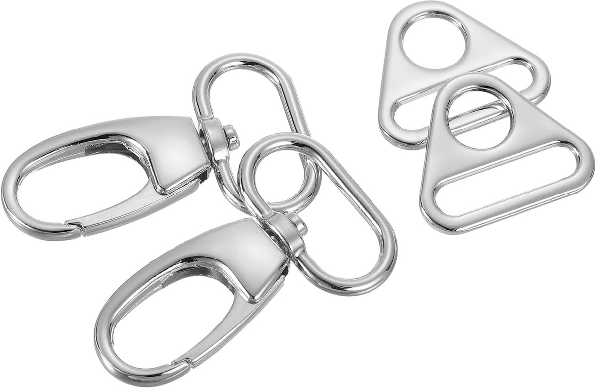 Karabijnhaak met draaikoppeling, zinklegering druksluiting, kreeftenklauw sluiting met driehoek ringen, tassenaccessoire voor lanyard, handwerk, sleutelhanger zelf maken (25mm, zilver)