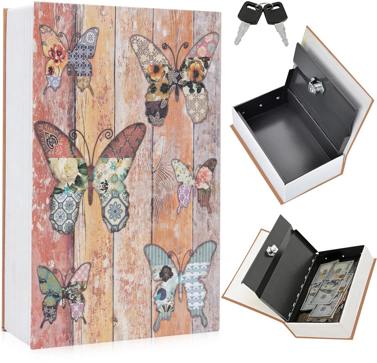 Boekenkluis met cijferslot 18 x 11,5 x 5,5 cm - boekkluis met sleutel - veilig opbergen - voor geld en sieraden - SnelShoppen