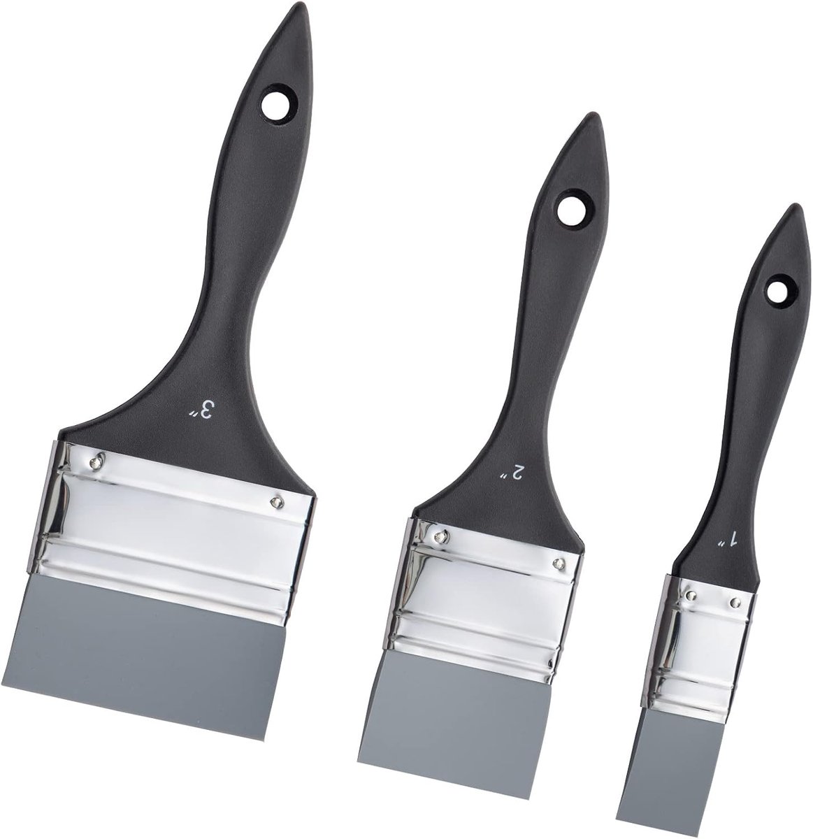 3 stuks siliconen borstels, solide kunst schilder siliconen penselsets, plat schildergereedschap voor waterbasis acrylverf, gouache en olie (2,54 cm, 5,08 cm, 7,62 cm)