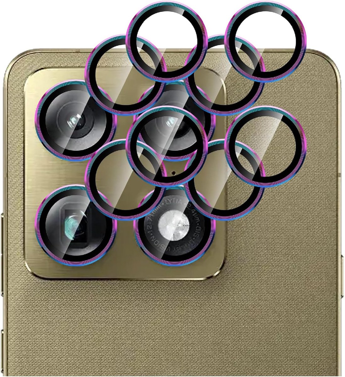 2 stuks camerabescherming, compatibel met Motorola Signature, volledige bescherming, dubbele bescherming, metalen ring + veiligheidsglas, camerabescherming, kleurrijk