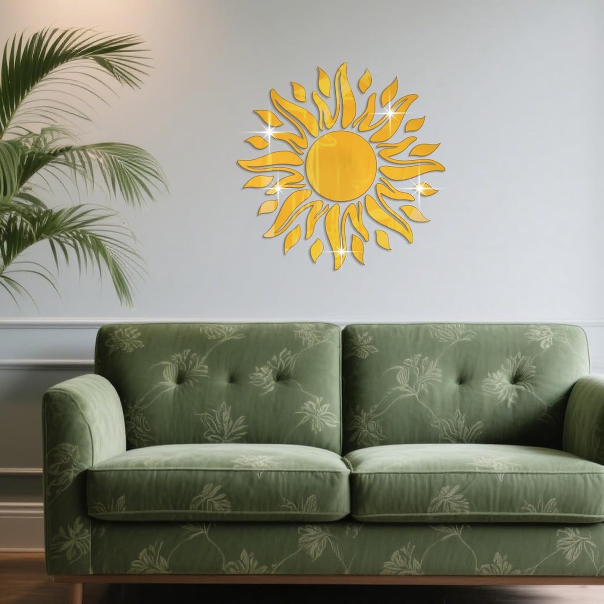 Gouden Spiegel Acryl Muursticker Zon Woonkamer 400 x 471 cm Ronde Bloemen Zelfklevende Muurstickers Voor Slaapkamer Keuken