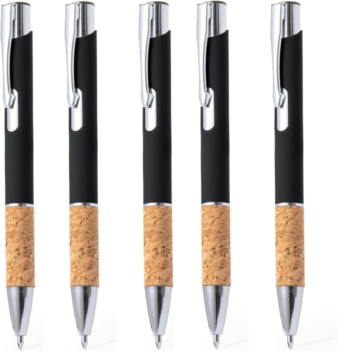 NoTrash2003 10 ergonomische balpen, rubberen aluminium metalen punt en gripzone van kurk en touchfunctie, 5 kleuren, stylus balpen, meerkleurig blauw schrijvend (zwart)