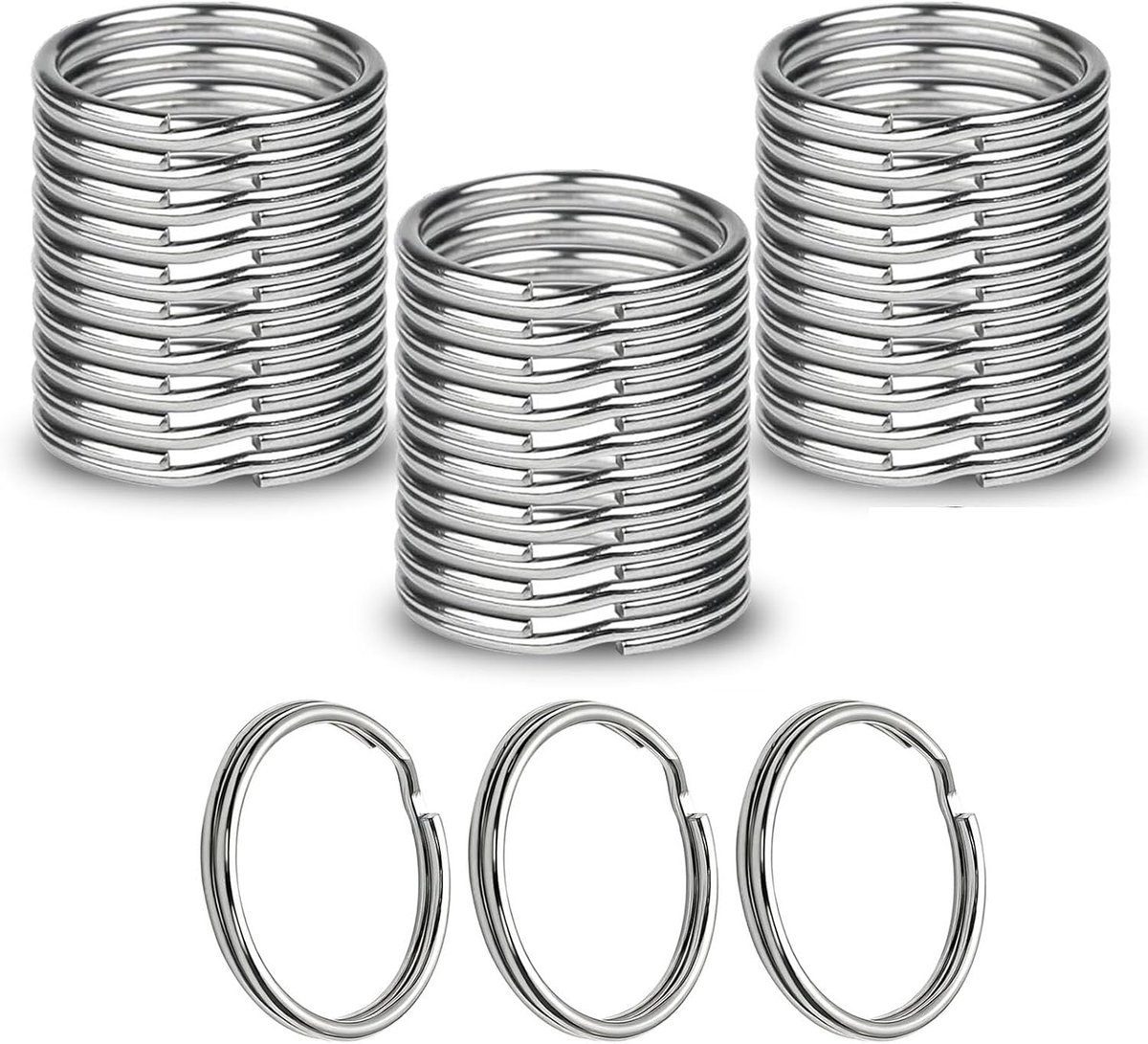 25 mm sleutelringen, 100 stuks, metalen ronde sleutelhangers, ring voor sleutels, sleutelhangers, accessoires, knutselen, ornamenten en doe-het-zelf, zilver