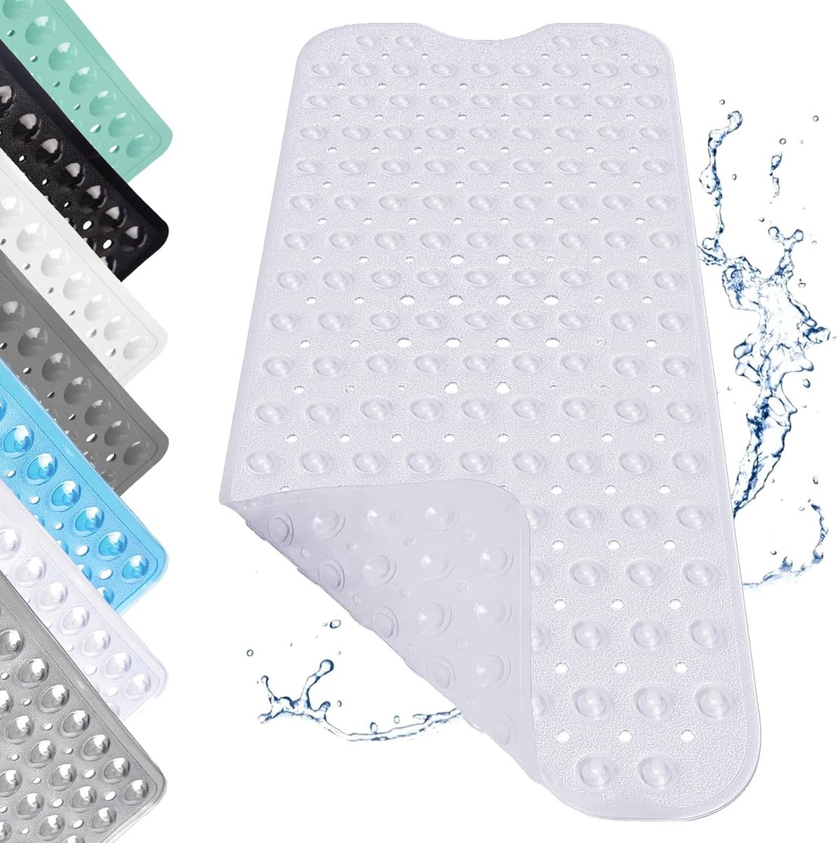 Douchemat, 100 x 40 cm, lange badmat met zuignappen, antislip pvc-douchemat, antislip douchemat voor badkuipen, badkamervloeren