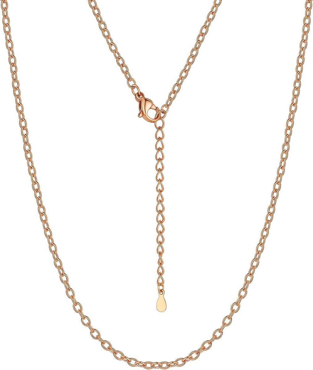 Dames roloketting zonder hanger roestvrij staal schakelketting charm choker ketting, breedte 1,4 mm / 2 mm, kettinglengte 35/41/46/51/56/61/66/71/76cm+2cm