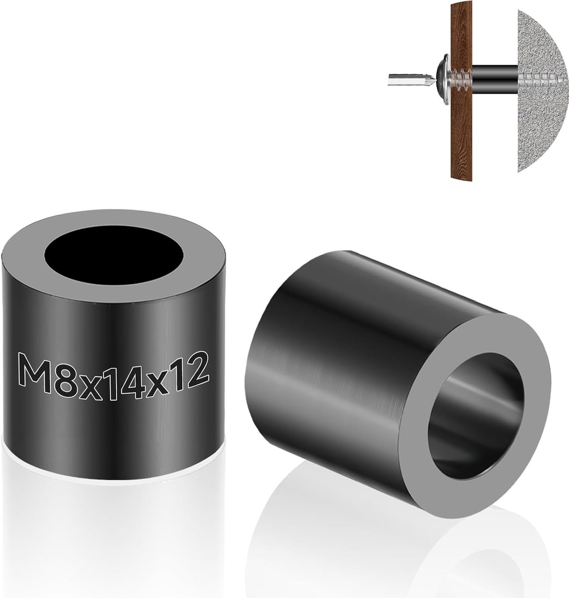 60 stuks nylon sluitringen afstandshulzen M8, ABS rubber afstandhouders, 14x12 mm zwart afstandsschijven kunststof afstandshulzen, isolatie sluitringen voor M6 schroeven