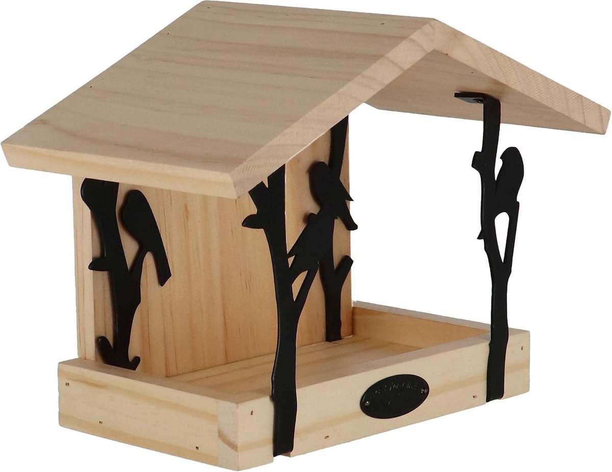 Voederhuisje 24,5x14x18,3 cm - hout (vuren) en ijzer - zwart - ideaal voor vogels - SnelShoppen