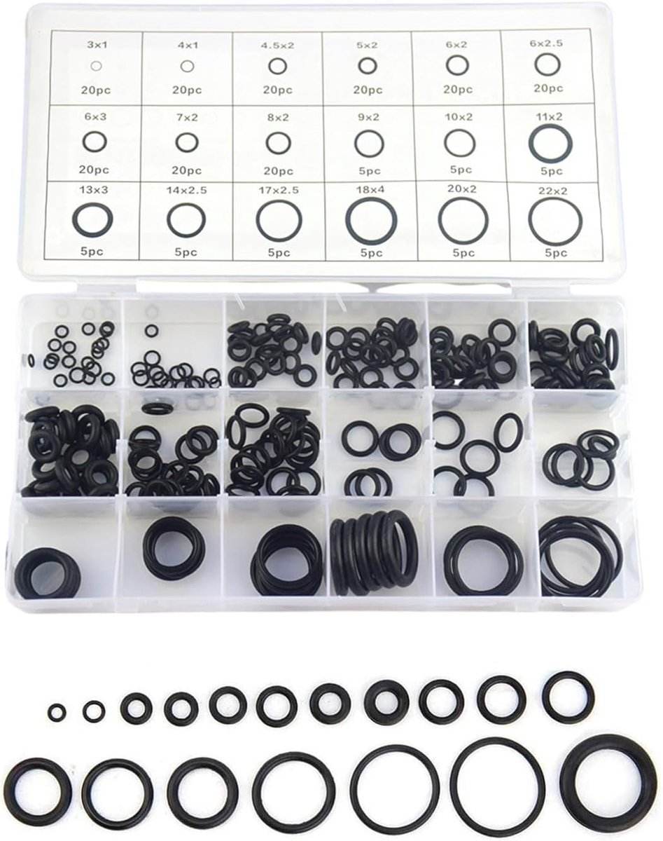 225-delige afdichtringenset, rubberen afdichting, O-ringcombinatie, 18 maten O-ringcombinatie, hoogwaardige O-ringen van rubber voor sanitaire installaties, tanks
