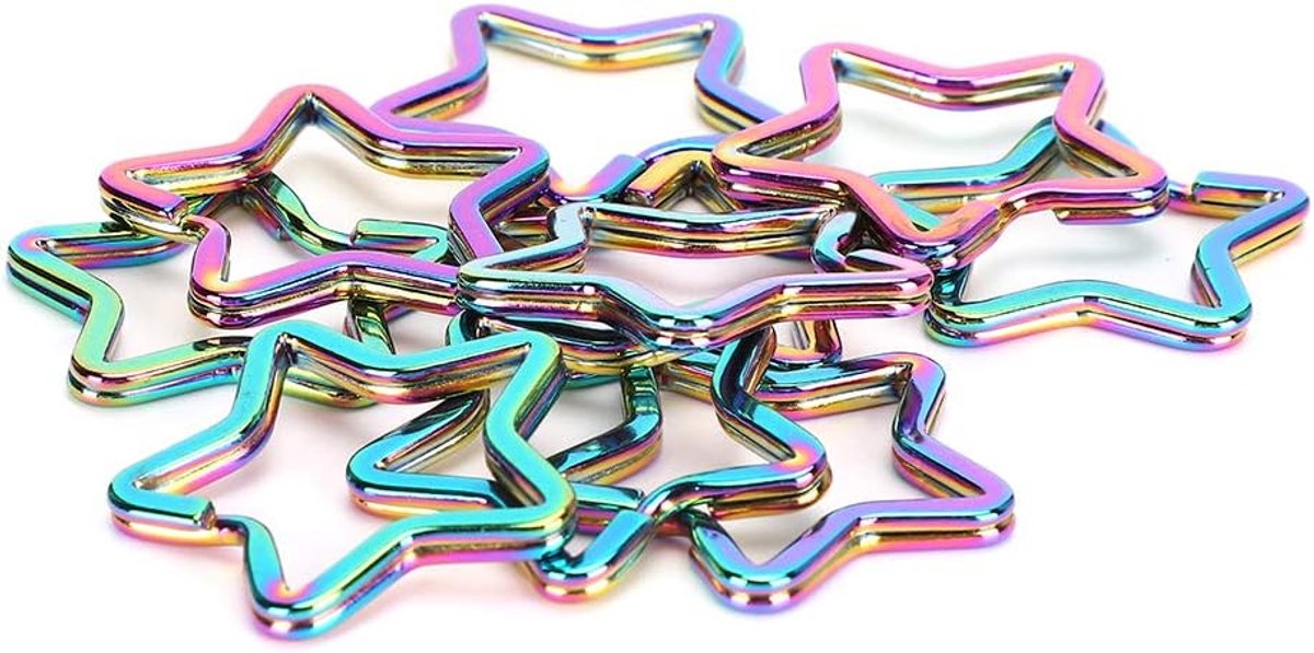 10 Stuks Stersleutelhanger, Kleurrijke Pentakelvormige Sleutelhanger Gespleten Metalen Sleutelhangers Ring Sleutelhouder Sleutelhanger Accessoires Connector voor Doe-het-zelf