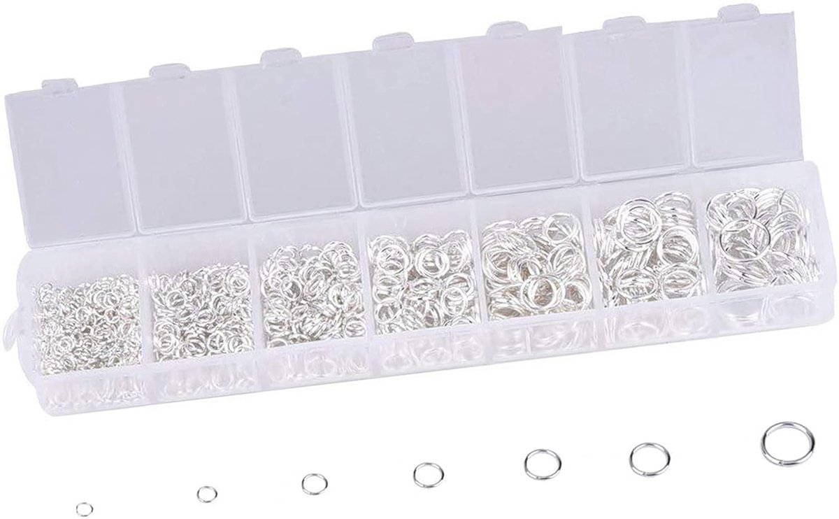 Ringen, splitringen, verbindingsringen, choker, halskettingen, armband maken, zilveren splitringen met plastic doos voor het maken van sieraden, halskettingen, doe-het-zelf, 3 mm, 4 mm, 5 mm, 6