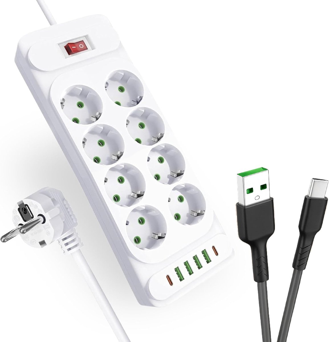 SnelShoppen - Power Brick Stekkerdoos met 8 Stopcontacten en 6 USB-Poorten, 2500W, Wit, 5 Meter, Ideaal voor Thuis, Kantoor, Feest en Camping
