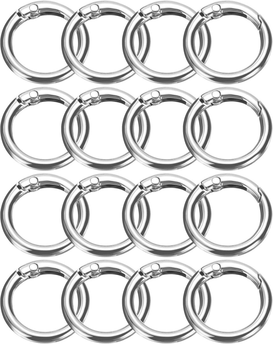 16 stuks metalen veer-O-ringen 0,7 inch trigger veer sleutelringen gesp ronde snap-clip voor doe-het-zelf sleutelhanger tas portemonnee handtas zilverkleurig