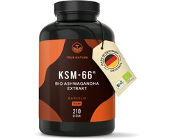 Ashwagandha - KSM-66® Premium ingrediënt - 210 capsules - 600 mg dagelijkse dosis - hoge dosering - originele Indiase Ashwagandha - Veganistisch - Duitse productie - TRUE NATURE