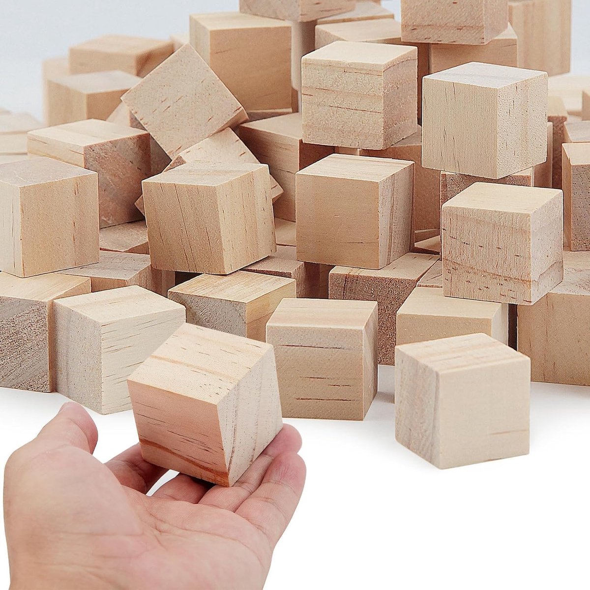 Kubussen, 25 stuks, 40 mm, blanco, blok om te knutselen, vierkant, natuurlijke houten blokken, knutselhout