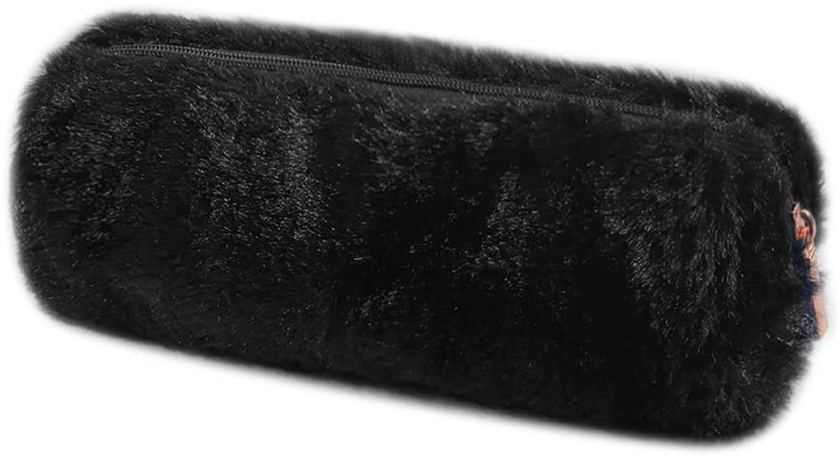 Pluche etui voor meisjes - zachte harige pennen case - zwart fluwelen opbergtasje - ideaal voor school - SnelShoppen