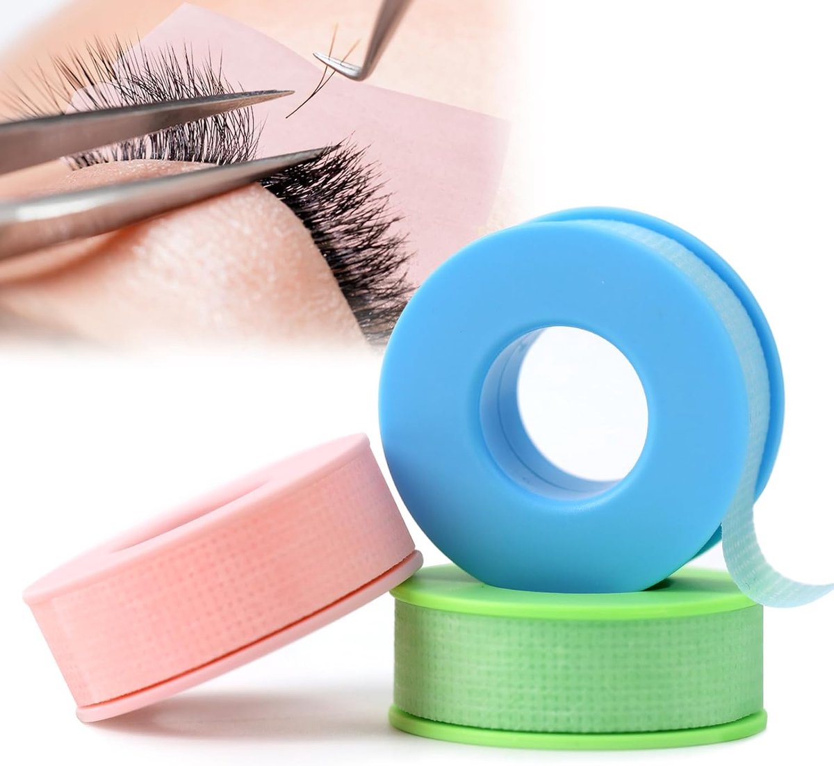 3 Rollen Wimperverlengings Tape - Microporeuze Wimperverlengband voor Wimpers en Make-up - Blauw Roze