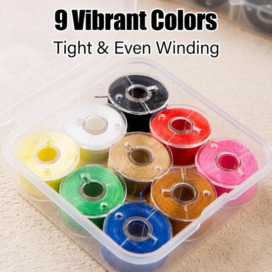 3-in-1 draadset met opbergdoos, polyester, 9 levendige kleuren, zwart en wit, universele standaardmaat, voor thuisnaaimachines — afbeelding 4