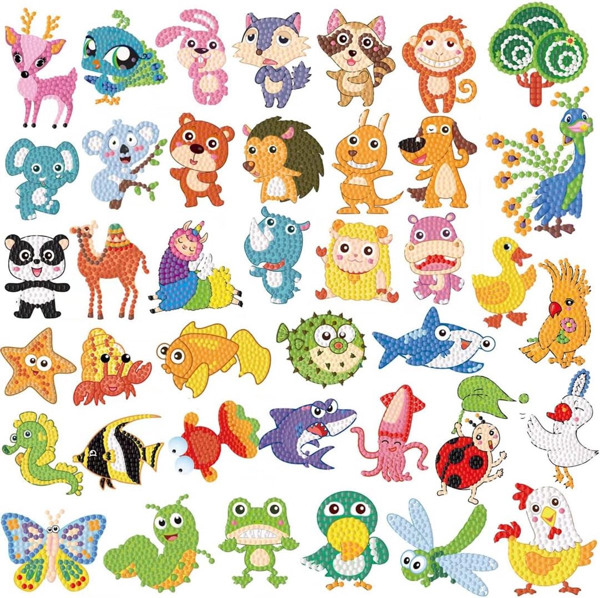 Painting Kinderset, diamond painting stickers, doe-het-zelf 5D schilderen, knutselen, dier, diamond painting, beginners, speelgoed voor kleine kinderen, stickers vanaf 4 jaar, meisjes en