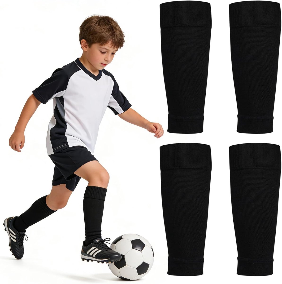 2 paar kindervoetbalsokken, blauw, ademende scheenbeschermersokken, ademende trainingssokken voor jongens/meisjes, fietsen, hardlopen, basketbal, voetbal