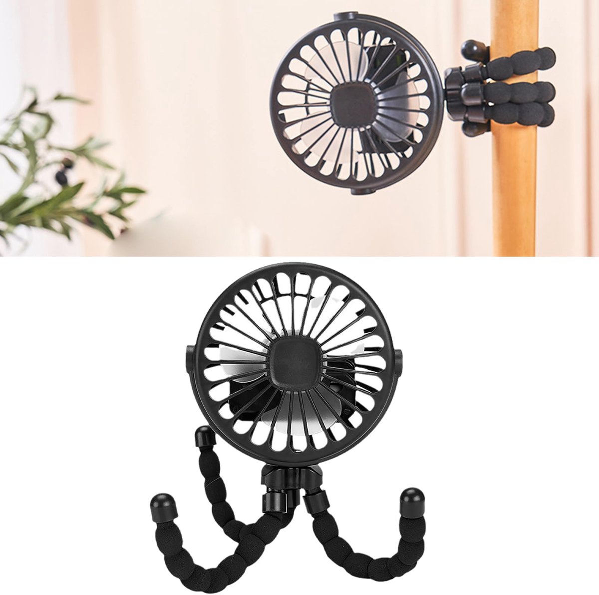 Babyautoventilator Stille Kinderwagenventilator - Batterijwerking - Clamp/Holder - Ideaal voor Reizen - SnelShoppen