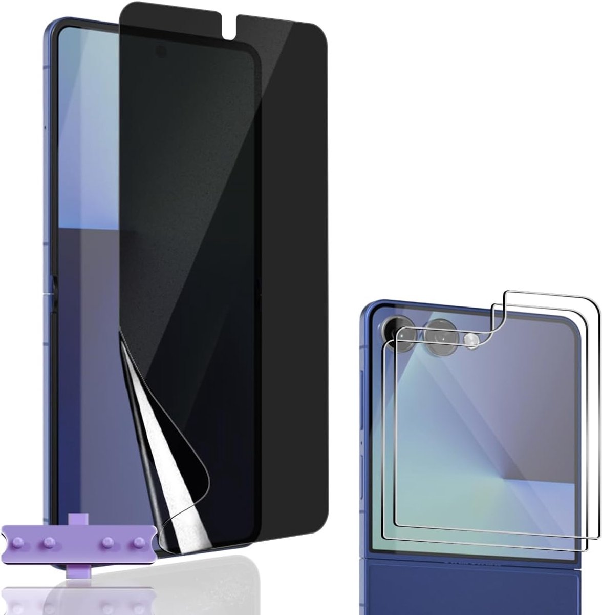 Privacyfolie voor Samsung Galaxy Z Flip 7, 1 stuk, anti-spion, TPU-folie en 2 cameralensbeschermers, privacy beschermfolie voor Z Flip 7