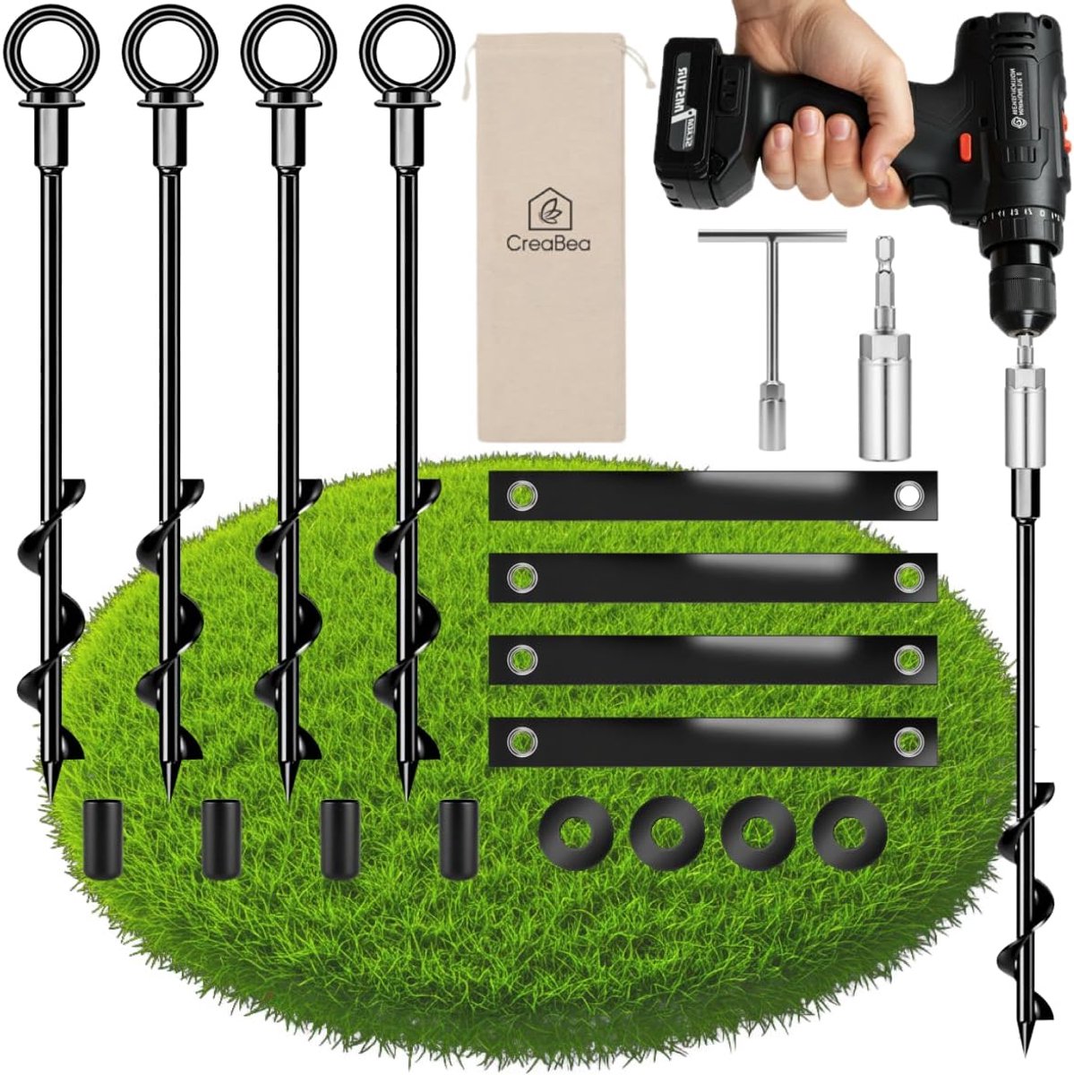 Grondanker verankeringsset 45,7 cm - extra diep - maximale grip - perfect voor trampoline & schommel - SnelShoppen