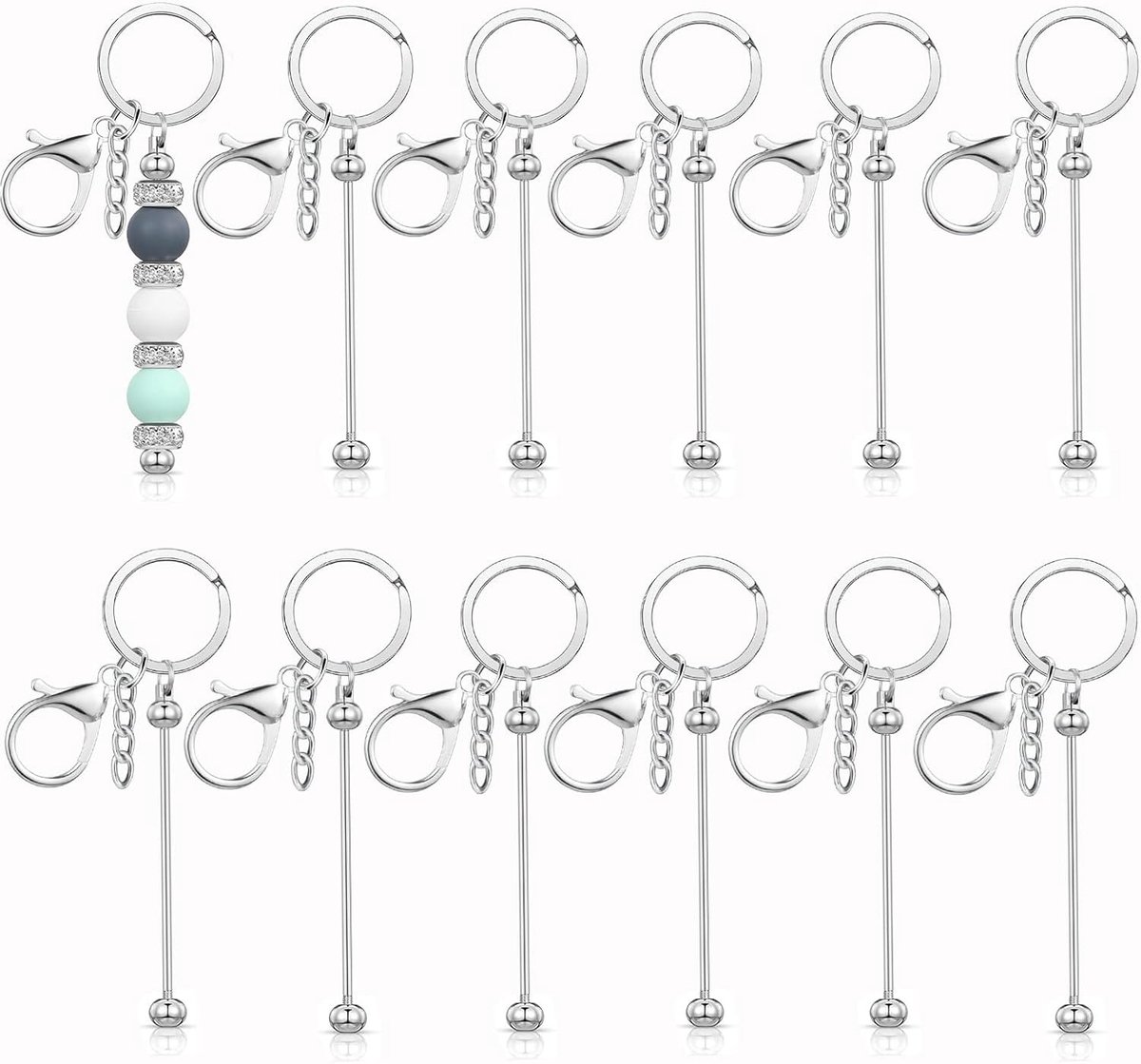 12 Stuks Perlen Schlüsselanhänger, Blanco Sleutelhangers, Metalen Doe-het-zelf Kralen Sleutelhangers, Geschikt Voor Het Maken Van Kunsthandwerk, Boekentas, Charme