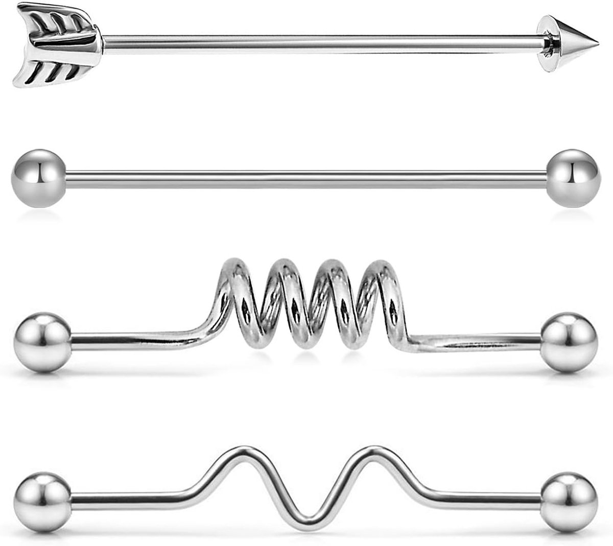 Roestvrij staal industriële piercing Barbell zilver oor piercing sieraad 38mm 14 gauge, 38 mm, zonder steen