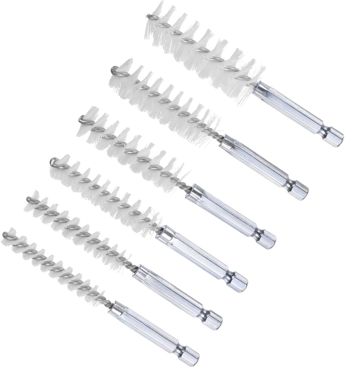 Diameter 8 mm, 10 mm, 12 mm, 15 mm, 17 mm, 19 mm, metalen borstels voor het reinigen van roestvrij staal 304, zeskantschacht 1/4 inch - (toepassingen: voor elektrische boor), 6 stuks