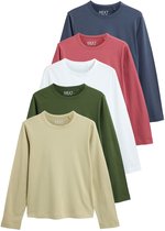 Next - Dames - Set van 5 T-shirts met lange mouwen en ronde hals - Blauw