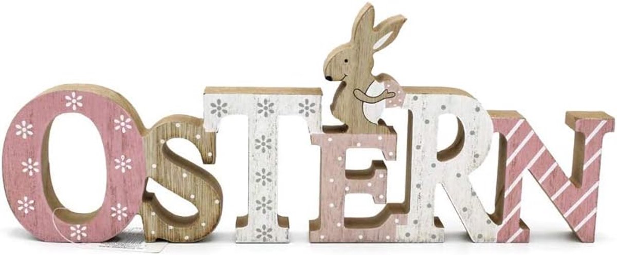 H&F Paasdecoratie belettering Pasen hout opstel- schattige paasdecoratie paashaas roze tafeldecoratie R (paas)
