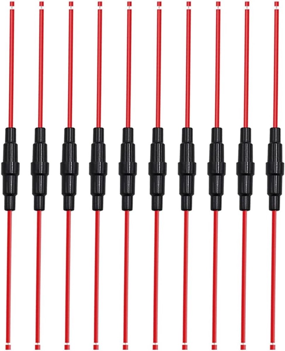10 Stuks 5 X 20 mm Inline Glazen Buis Zekeringhouder, 32V 20A Auto AGC Glazen Zekeringhouder met 16 AWG Draad (Zwart)