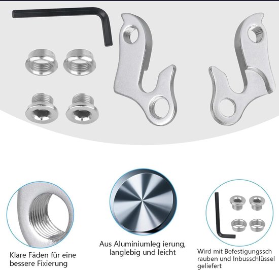 2 Stks Achterderailleur Hanger, Aluminium Fiets Derailleur Haak met Hex Socket en Bevestigingsschroeven — afbeelding 3