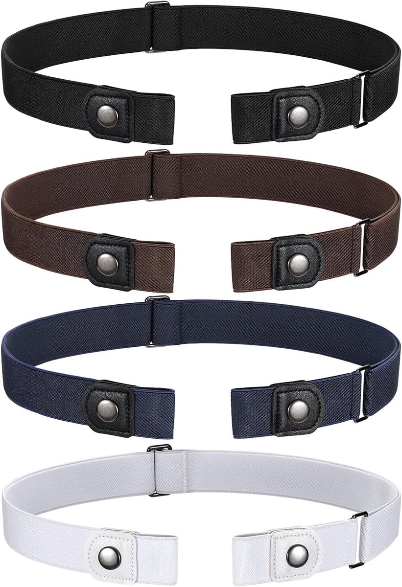 4 Stuks Elastische Onzichtbare Riem Zonder Gesp - Verstelbare Stretchriem Met Lichte Stijl Voor Dames en Heren - Stijlvolle Neutrale Riem Voor Jeans