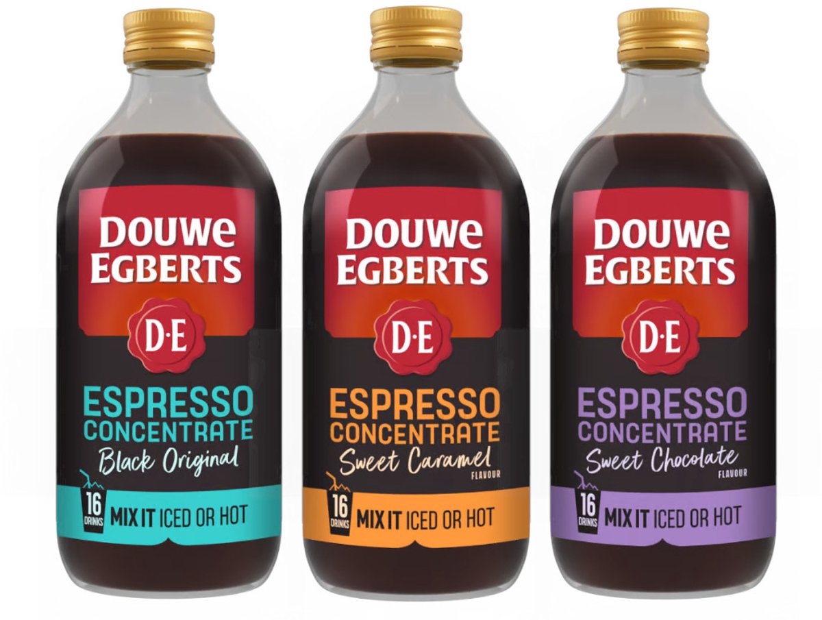 Douwe Egberts Black Original Sweet Caramel Sweet Chocolate - Mixverpakking - Espresso Concentrate - 48 (3x16) Porties - 1455ml (3x485ml)