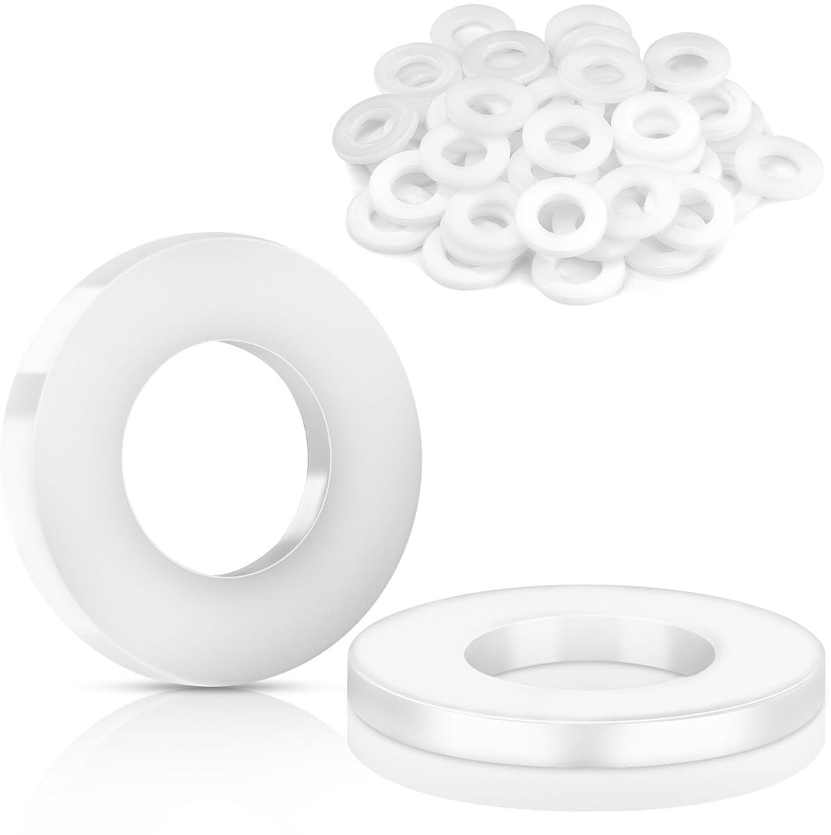 60 stuks sluitringen, kunststof, M5 x 10 mm, nylon sluitringen, DIN 125, platte kunststof schijven, wit, carrosserieringen, ronde afstandhouders, afstandhouders voor schroeven, douche