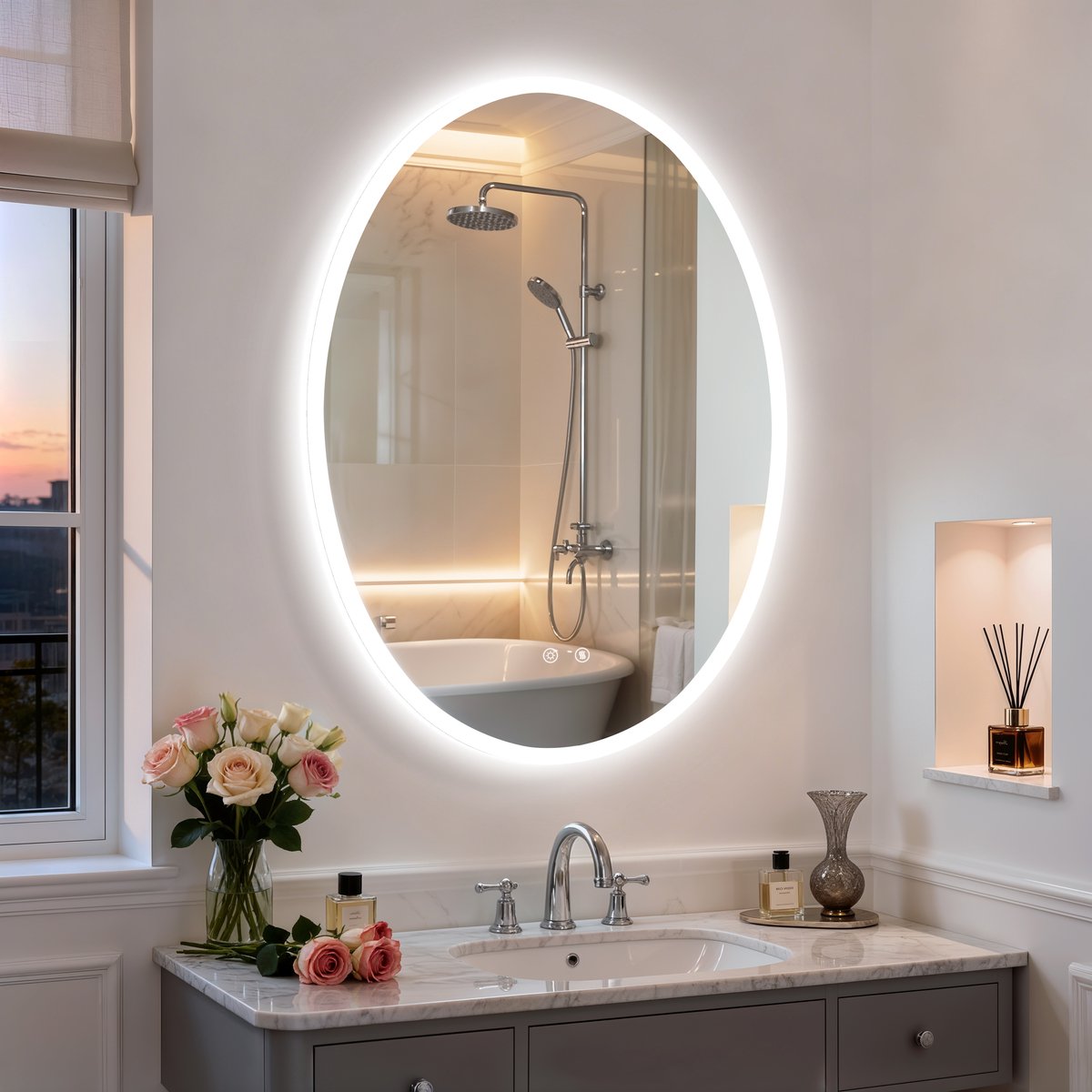 LUVODI LED Badkamerspiegel 60x80 cm Ovaal - Anti-condens - Touch Sensor - 3 Lichtkleuren - IP66 Waterdicht