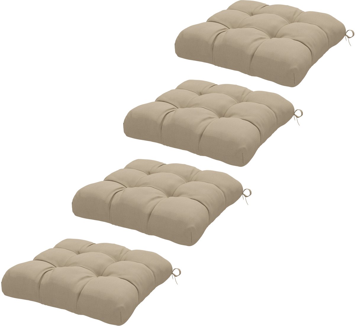 Tuinkussen - 4 st. - 48x48cm -Khaki - Extra Dik 10 cm met Bindlinten