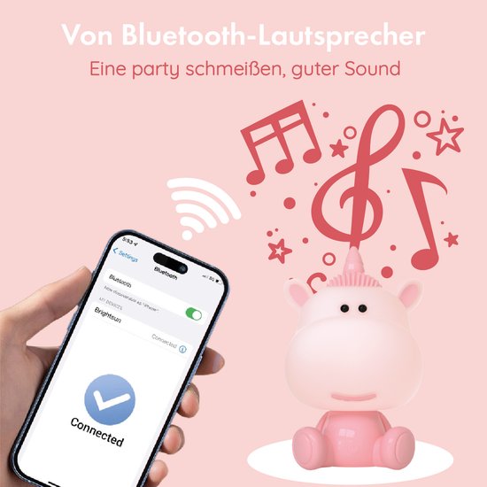 Luxus Nachtlamp Kinderkamer Unicorny - Roze - Nachtlampje baby - Voor kinderen - Slaapkamer - 7 kleuren licht - RGB - Bluetooth speaker - Draadloos - Oplaadbaar van Merkloos — afbeelding 4