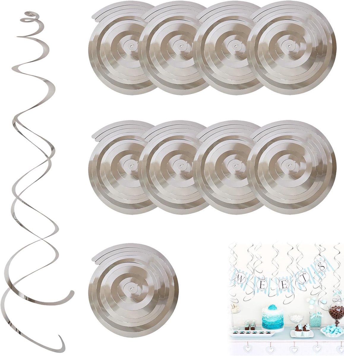 Hanging spiral garlands 9 stuks - zilver - duurzaam materiaal - perfect voor feestdecoratie - ShopVlot