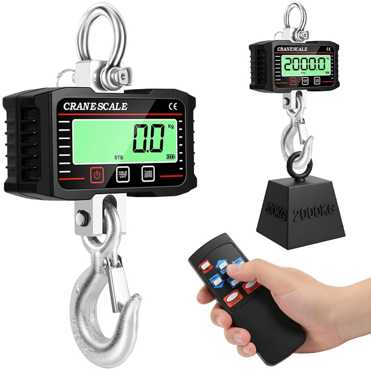Hangweegschaal 2000 kg - Digitale weegschaal met afstandsbediening - Nauwkeurige sensor en LCD-display - ShopVlot