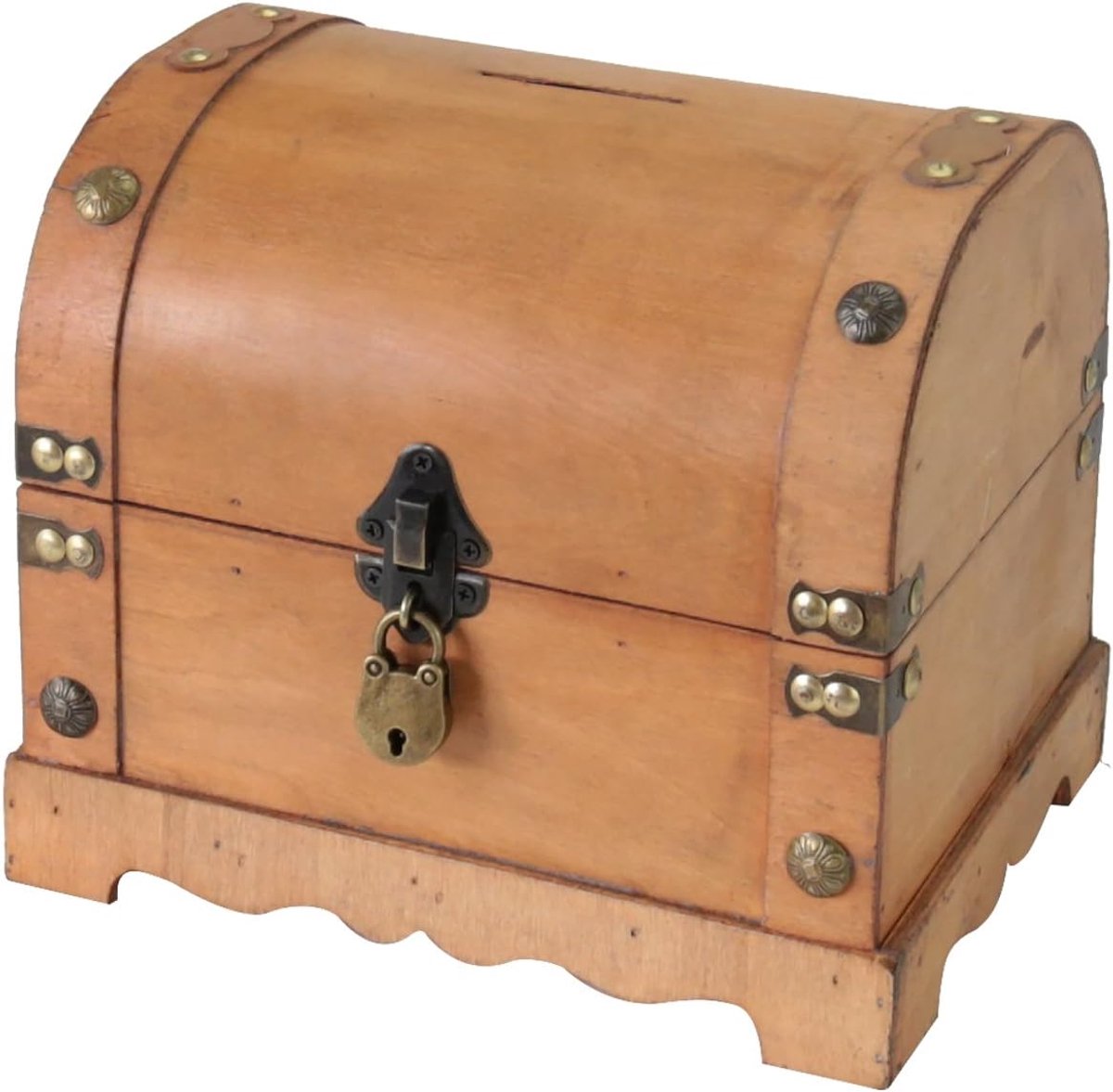Houten spaarpot met slot 23,5 x 18 x 20 cm - decoratieve details - ideaal als cadeau voor een bruiloft - ShopVlot