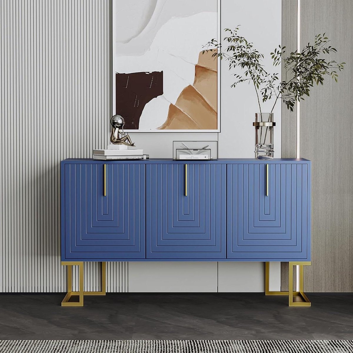 Opbergkast Keuken - Dressoir Buffetkast - Opbergen Servies - U-Vormige Deuren - 138x40x80.5 cm - Blauw