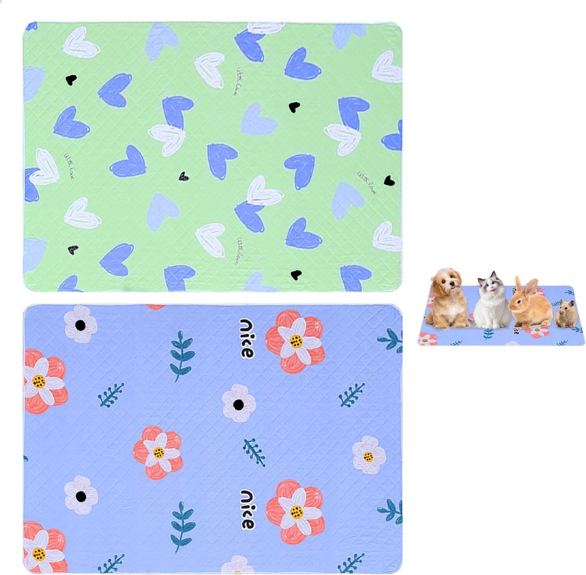 Diereninlegzolen set van 2 - 70 x 50 cm - herbruikbaar katoen - absorberend voor knaagdieren - ShopVlot