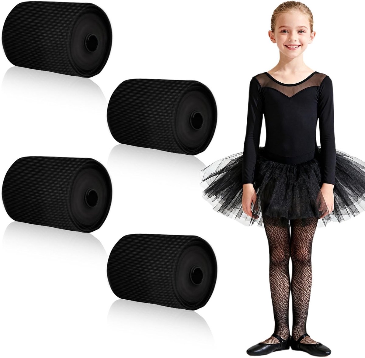 Visnetkousen voor meisjes - Zwart - 4 paar - Hoge taille - Perfect voor Halloween en dans - ShopVlot