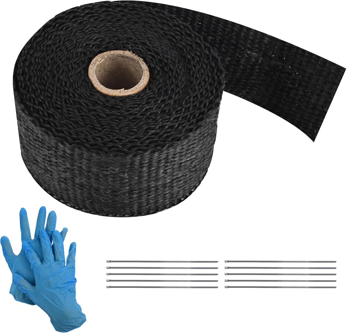 Exhaust Tape 5M - Hoge kwaliteit hittebestendige tape - Inclusief RVS kabelbinders - Vermindert uitlaatgeluid - ShopVlot