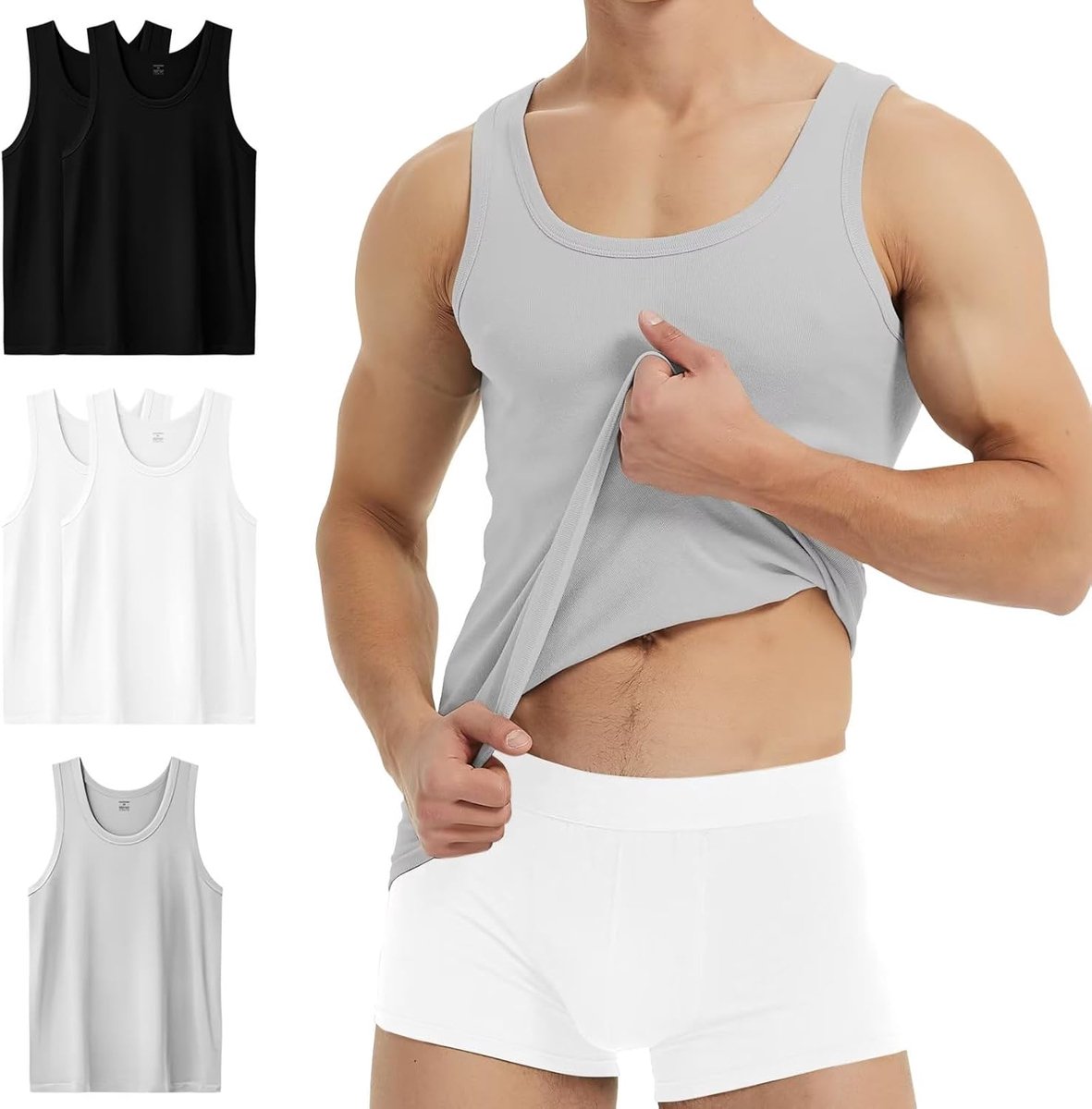 Heren Tanktop 100% Katoen - Fijn Rib - Comfortabel en Ademend - Ideaal voor Onderkleding - ShopVlot
